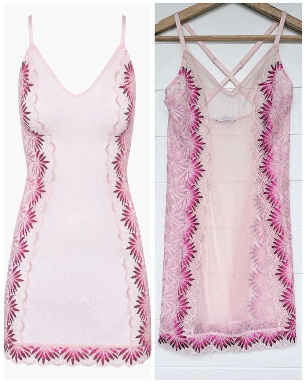 Cosabella Amalia Slip Dress Chemise Pink Sheer Mesh Ombre Floral Lace Lingerie